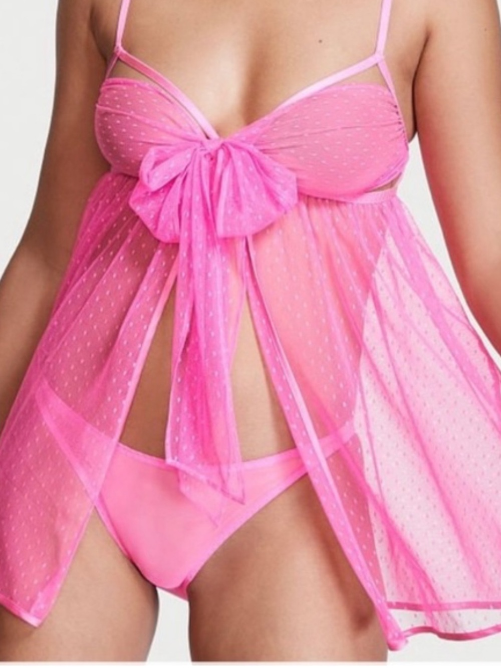 Victoria’s Secret Hot Pink Swiss Dot Mesh Babydoll Chemise Slip S